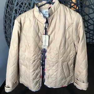 Burberry Quilted Beige Jacket with Check Trim